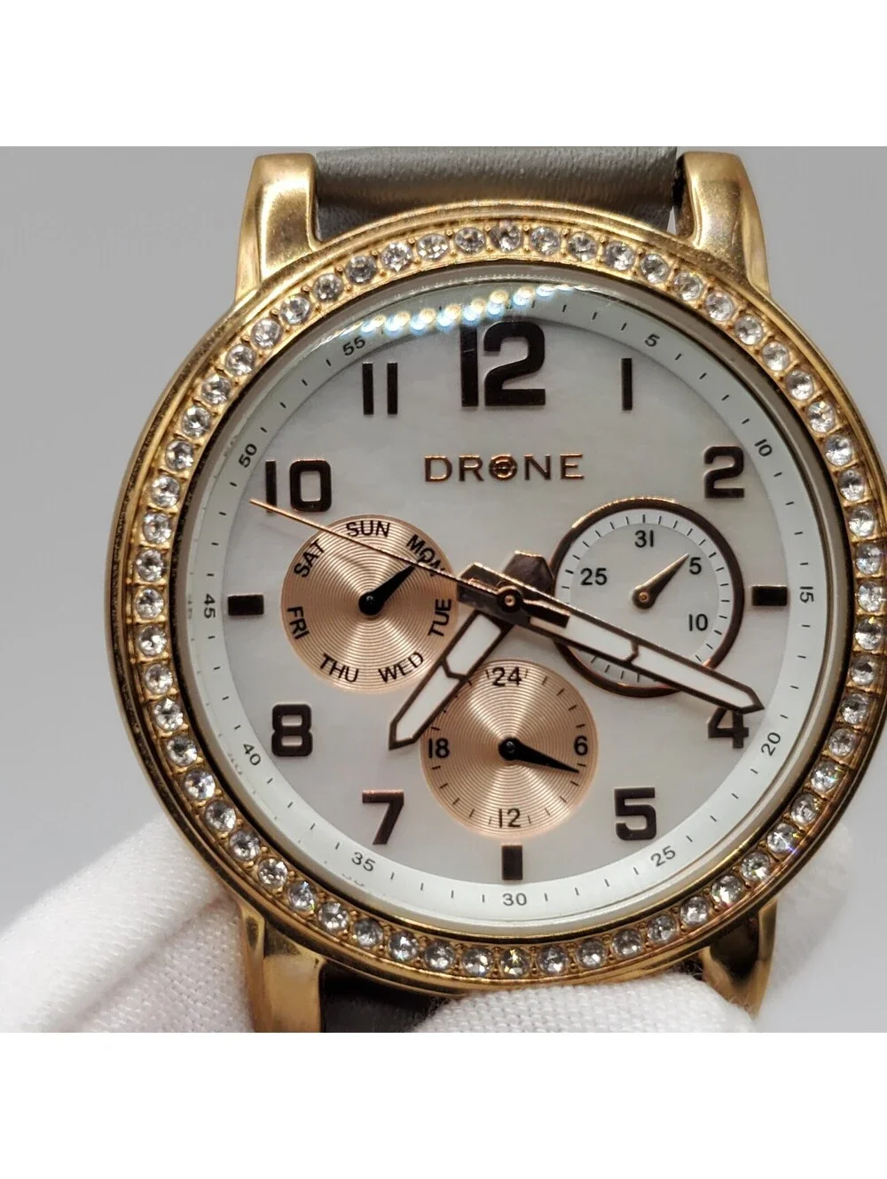 Drone Rhinestone Rose Gold Womens 38mm Multifunction Watch New Battery